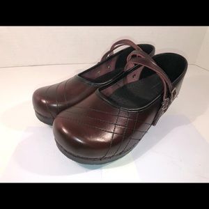 Sanita Burgundy Leather Two Strap Mary Jane  Clog